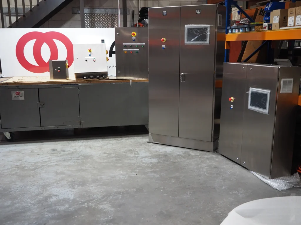 Jarlam Electrics stainless steel industrial control panels ready for installation